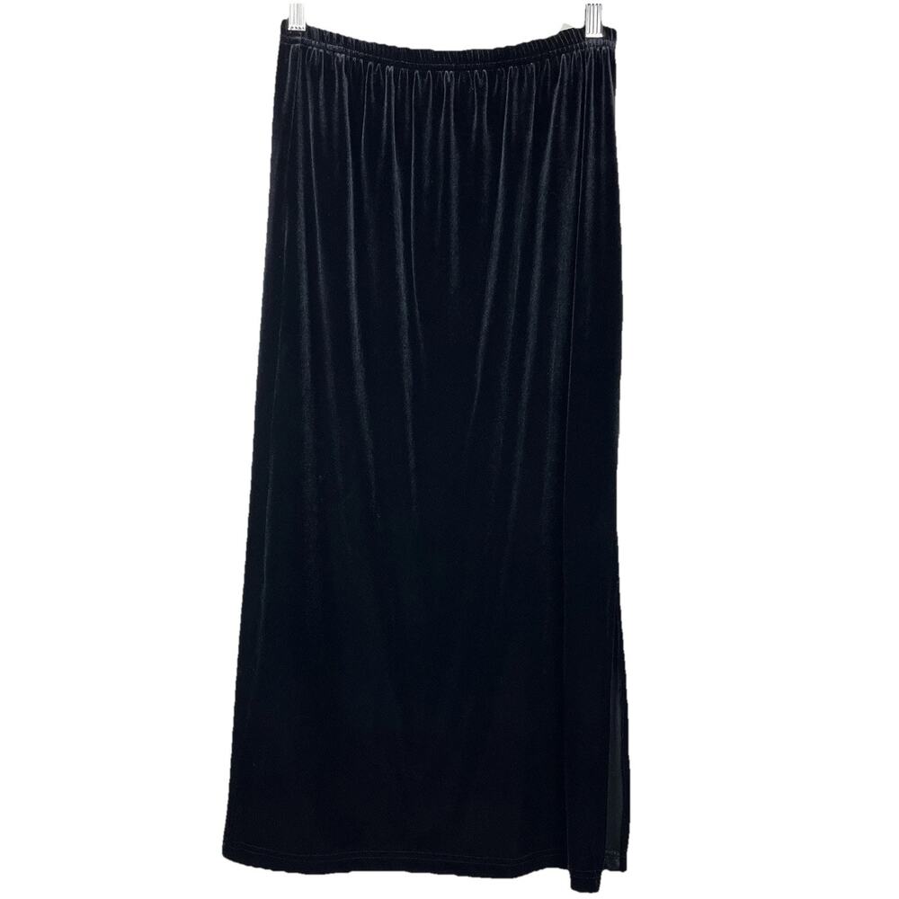 VTG Clio Womens Midi Skirt Black Velvet Pull On Petite Small Office Goth Y2K 90s